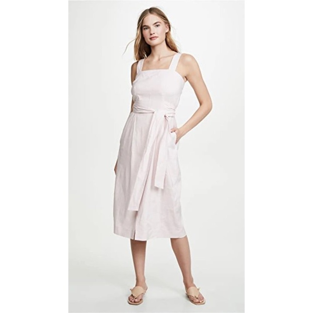 Women's Vince Wide Strap Belted Linen Blend Dress In Rosa Seco Size 4